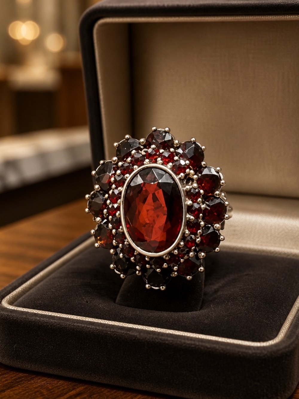 Size 7 early 1900s 835 Sterling Silver Bohemian garnet ring